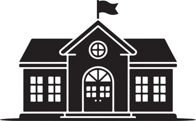 Poster - School building with clock and flag flat icon for apps and websites