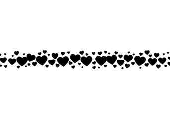 Poster - A horizontal border of black heart shapes of varying sizes isolated on a white background design element