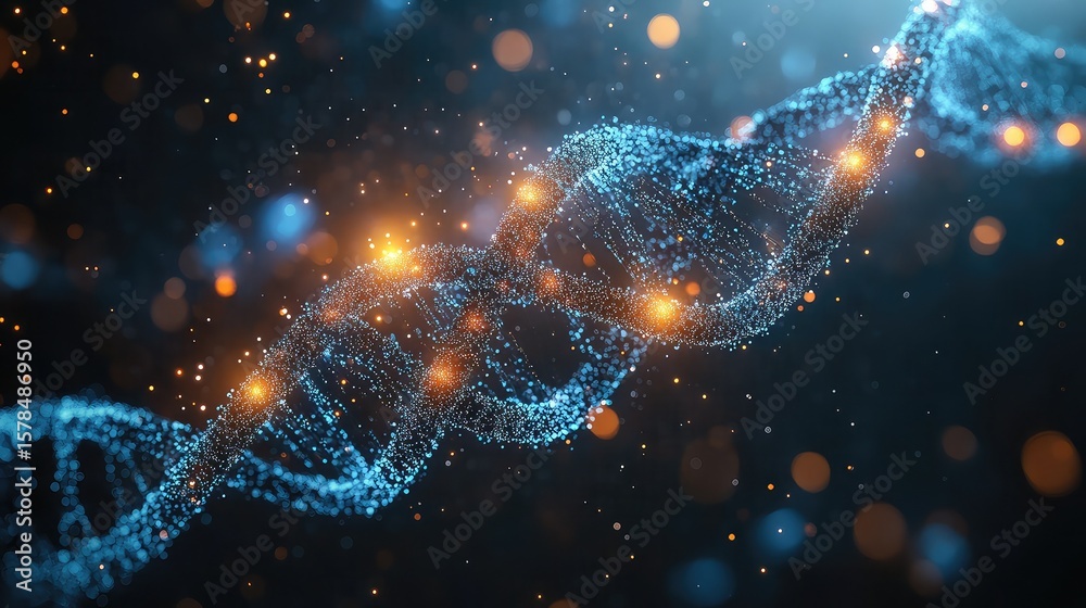 Ilustrace DNA editing platform interface with synthetic strand overlays ...