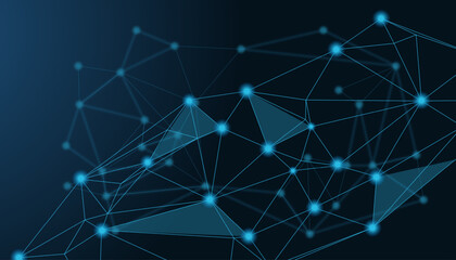 Leinwandbilder - Triangle Lowpoly Mesh Background on Dark Blue Gradient. Modern, Geometric, and Minimalist Network Abstract Background Design for Digital Security, Wallpapers, and Futuristic Graphics. Network backdrop