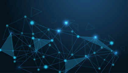 Leinwandbilder - Triangle Lowpoly Mesh Background on Dark Blue Gradient. Modern, Geometric, and Minimalist Network Abstract Background Design for Digital Security, Wallpapers, and Futuristic Graphics. Network backdrop