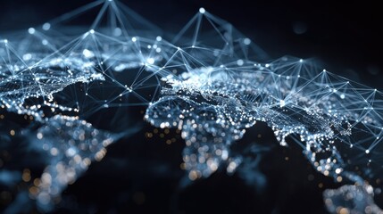 Poster - Abstract World Map Visualization with Network Connections, Global Communication and Technology Concept, Futuristic Digital Background, Data Transfer and Connection Worldwide