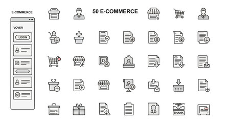 Fototapete - E-commerce website interface icons:  shopping cart, documents, store, user profile, and delivery symbols.