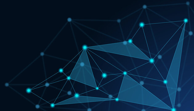 Triangle Lowpoly Mesh Background on Dark Blue Gradient. Modern, Geometric, and Minimalist Network Abstract Background Design for Digital Security, Wallpapers, and Futuristic Graphics. Network backdrop