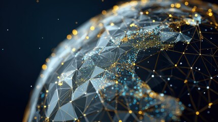 Poster - Technology image of globe. Abstract polygonal shapes. Background with connecting dots and lines. Graphic concept for your design, no logos, no brands