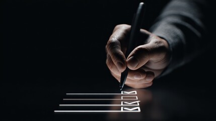 Aufkleber - Person interacting with digital checklist interface with pen in a dark background setting