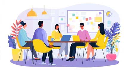Poster - Teamwork at the office isolated cartoon vector illustrations set. Colleagues discussing business in a meeting room, online meetup, team video call, creativity board, modern workplace vector cartoon.,