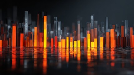 Poster - Glowing bar graph & data reflections on shiny surface
