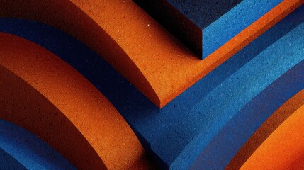 Poster - abstract shapes, orange and blue, layered design, textured surfaces, contemporary art