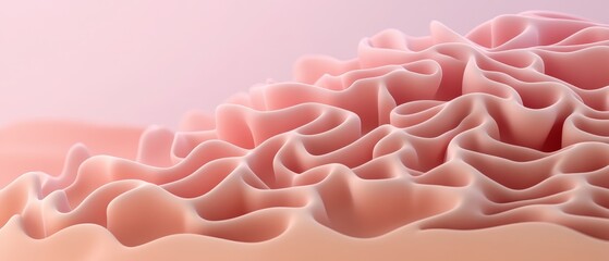 Poster - Pink Wave Pattern. Abstract smooth shapes in flowing motion. Delicate curves form layers. Soft light and gentle shades create peaceful visuals.
