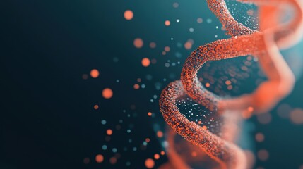 Poster - Abstract image. Orange spiral formation. Digital neural networks concept on a dark blue backdrop. Particle structure with bokeh and depth of field.