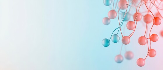 Poster - Connected spheres network. Abstract representation of neural networks. Network nodes with bright blue and red lights. Artificial intelligence concept.