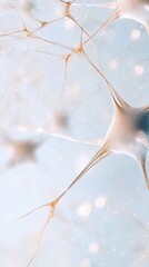 Poster - Abstract neural networks structure on a light blue background with bokeh. Connected golden lines form a complex system. Artificial intelligence concept.