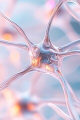 Poster - Abstract networks structure with connections. Metallic transparent network with light effects. Microscopic neural system on blurred background