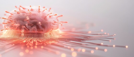 Poster - Connected neural networks concept. Abstract connections and core. Artificial intelligence structure. Network nodes with glowing lines. Neural web scheme on light background.