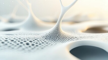 Poster - White porous surface abstract concept. Light shines on an intricate network structure. Neural networks pattern. Close up.