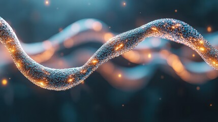 Poster - Wavy Thread Structure Glowing Points Network Connection Digital Neural Abstract System Artificial Intelligence Learning Process