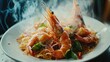 © Mamstock - Stir fry noodles with prawns and vegetables in white plate. Healthy asian food