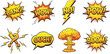 © Alisha Mujahid - Comic speech bubbles vector set, bang wow pow boom ouch no question, cartoon explosion effects graphic