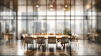 Poster - Defocused board meeting background behind glass wall