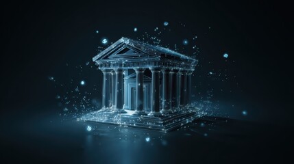 Poster - Creative wide online banking hologram on dark background. Technology, fintech and finance concept. 3D Rendering, no logos, no brands