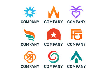 Poster - Collection of nine diverse company logo designs on a white background