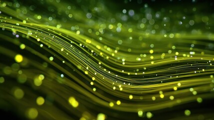 Poster - Green and yellow abstract technology background with animation slow motion of little light dot stripes. Motion waving glowing d-focused little ball particles. Abstract creative pop colorful motion., 