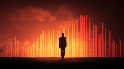 Poster - Double expplosure with businessman silhouette and business chart, no logos, no brands