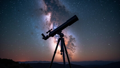 Telescope Under a Starry Milky Way Sky