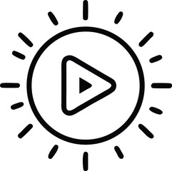 Aufkleber - Vector art of a play button inside a sun shape indicates video content, isolated on white background