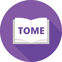 Poster - Vector art of a book with the word tome on the pages in a purple circle