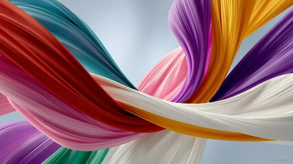 Poster - Colorful piece of fabric with a rainbow pattern. The colors are bright and vibrant, creating a sense of energy and excitement. The image is abstract and artistic, with the fabric flowing