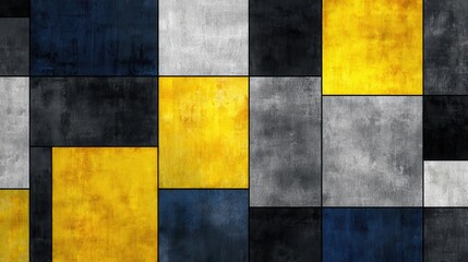 Poster - Dark charcoal & bright yellow De Stijl Seamless Pattern
