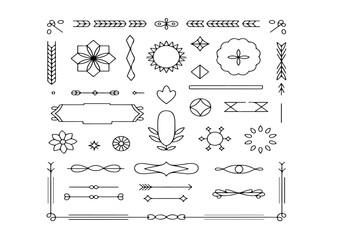 Aufkleber - A collection of various geometric and floral design elements in black ink