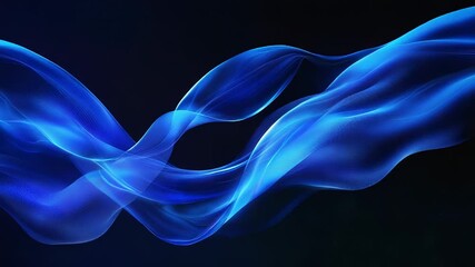 Aufkleber - Abstract blue wavy lines flowing on dark background