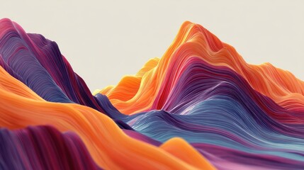 Poster - Intricate orange, red, purple and blue abstract ridges on white background, no logos, no brands