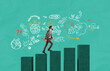 © ImageFlow - Businessman climbing bar graph with hand drawn icons representin