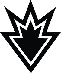 Poster - A sharp angular black and white abstract geometric symbol resembling a stylized crown or explosive burst with sharp points