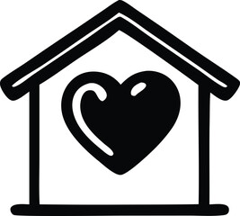 Poster - Simple black silhouette of a house with a large heart inside representing love and home