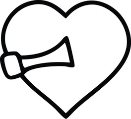 Poster - A simple black outline drawing of a heart with a stylized megaphone or horn emanating from its left side