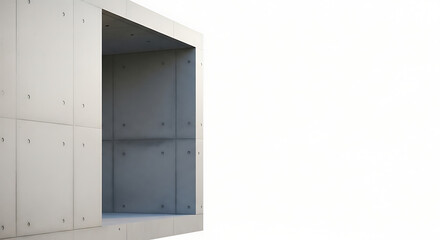 Aufkleber - Abstract architectural detail showcasing a modern, minimalist concrete block structure on white.