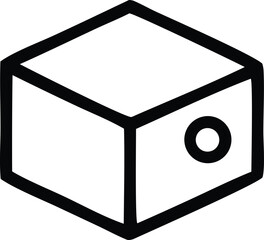 Fototapete - Simple isometric cube icon with a circular detail on one face presented in a clean black and white line art style