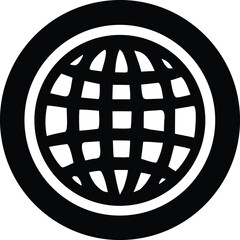 Fototapete - A stylized black and white graphic icon representing a globe with a grid pattern and a thick outer circle border