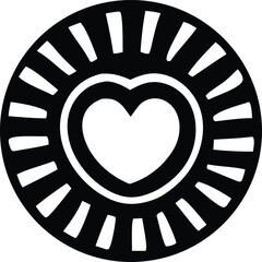Fototapete - Stylized black and white heart symbol enclosed within a circular border featuring radial lines