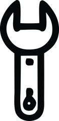 Poster - Simple black and white illustration of an open ended wrench with a white background and a stylized handle