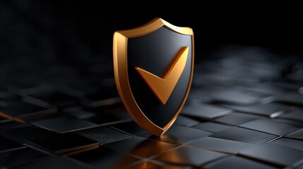 Poster - Vulnerability Scan Result Shield with Checkmarks on Dark Background