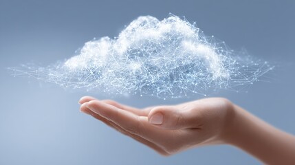 Poster - hand holding cloud symbol, representing cloud computing and technology. image conveys sense of innovation and digital solutions