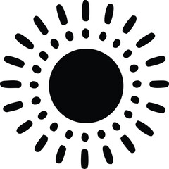 Fototapete - A simple black and white graphic illustration of a stylized sun with a solid black circle center and radiating rays
