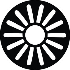 Fototapete - Stylized black and white sun icon with radial rays and a central circle representing a simple celestial body