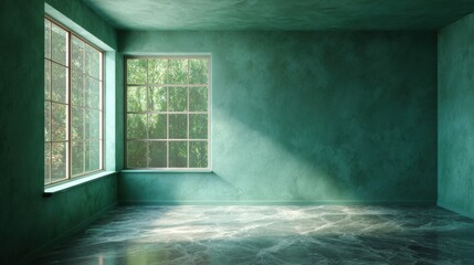 Poster - empty room with window and green wall